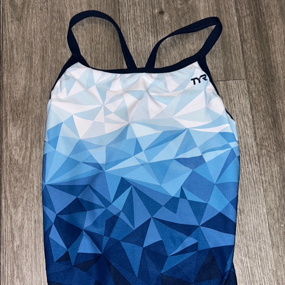 TYR Blue Geometric Swimsuit size 36 youth XL